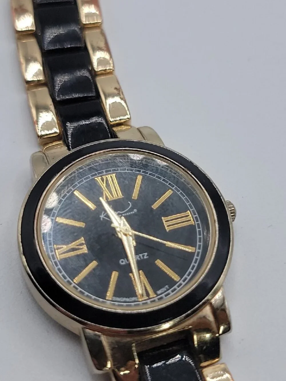 Kardashian Kollection Two-Tone Gold & Black Quartz Link Bracelet Watch - Tested